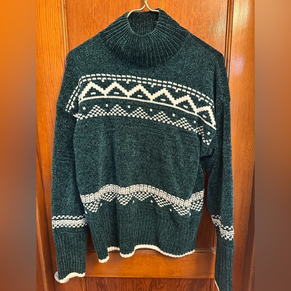 Forest green Christian siriano sweater women’s MEDIUM fair isle mock neck
